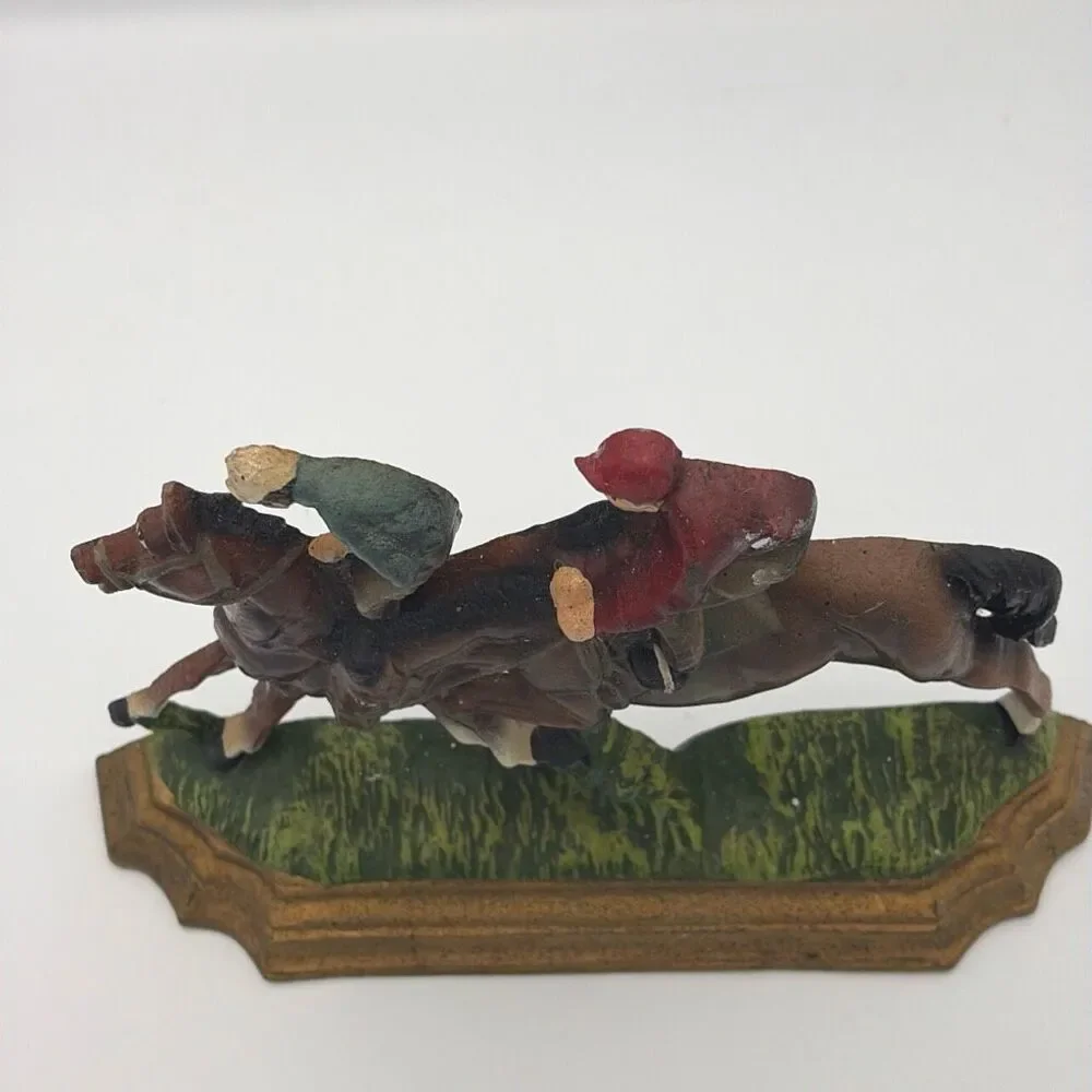 Vintage Cast Iron Door Stop Equestrians on Horseback Racing Jockey on Horse 8x11